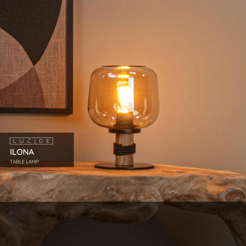 Lucide ILONA - Stolná lampa - Ø 18 cm - 1xE27 - Jantárová